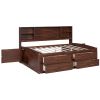 Full Size Wooden Captain Bed with Built-in Storage Shelves, 4 Drawers and 2 Cabinets, Antique Brown