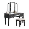 Luxurious Majestic Classic Black Color Vanity Set w Stool 3- Storage Drawers 1pc Bedroom Furniture Set Tri-Fold Mirror