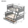 Twin over Full Bunk Bed with Ladder, Two Storage Drawers, Safety Guardrail, Gray