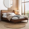 3 Pieces Modern Cannage Rattan Platform Queen Bed + Nightstand*2, Walnut