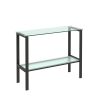 Console Table Double layer tempered glass rectangular porch table black leg double layer glass tea table