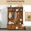 ON-TREND Modern Style Hall Tree with Storage Cabinet and 2 Large Drawers, Widen Mudroom Bench with 5 Coat Hooks, Rustic Brown