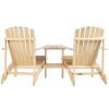 Outsunny Wooden Adirondack Chair for Two, Outdoor Fire Pit Chair Set with Table & Umbrella Hole, Patio Chairs for Deck Lawn Pool Backyard, Natural