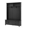 ON-TREND Modern Style Hall Tree with Storage Cabinet and 2 Large Drawers, Widen Mudroom Bench with 5 Coat Hooks, Black