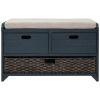 TREXM Storage Bench with Removable Basket and 2 Drawers, Fully Assembled Shoe Bench with Removable Cushion (Navy)