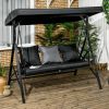 3-Seat Patio Swing Chair, Porch Swing Glider with Cushion, 3 Throw Pillows & Adjustable Canopy for Porch, Garden, Poolside, Backyard, Black