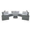 10-Piece Outdoor Sectional Half Round Patio Rattan Sofa Set, PE Wicker Conversation Furniture Set for Free Combination, Light Gray