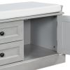 TREXM Storage Bench with 2 Drawers and 2 Cabinets, Shoe Bench with Removable Cushion for Living Room, Entryway (Gray Wash)