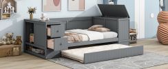 Twin Size Daybed with Storage Arms, Trundle and Charging Station, Gray