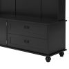 ON-TREND Modern Style Hall Tree with Storage Cabinet and 2 Large Drawers, Widen Mudroom Bench with 5 Coat Hooks, Black