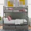 Twin over Full Bunk Bed with Ladder, Two Storage Drawers, Safety Guardrail, Gray