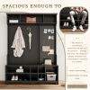 Hall Tree with Shoe Bench, Coat Rack ,Shoe Storage ,Storage Shelves and Pegboard, for Hallways, Halls and Bedrooms, Black