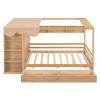 Full size House Bed with Two Drawers and Wardrobe,Natural