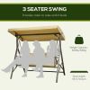 3-Seat Patio Swing Chair, Porch Swing Glider with Cushion, 3 Throw Pillows & Adjustable Canopy for Porch, Garden, Poolside, Backyard, Khaki