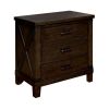 Rustic Style Dark Walnut Finish 1pc Nightstand Bedroom Furniture Solid wood 3-Drawers bedside Table Black Bar Pulls