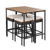 5-Piece Outdoor Acacia Wood Bar Height Table And Four Stools With Cushions, Garden PE Rattan Wicker Dining Table, Foldable Tabletop, High-Dining Bistr