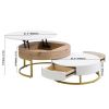 Modern Round Lift-top Nesting Coffee Tables with 2 Drawers White & Natural