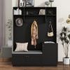 ON-TREND Elegant Design Hall Tree with Comfort and Storage Solutions, Functional Hallway Shoe Cabinet with Bench&Cushion, Modern Coat Rack with Hooks