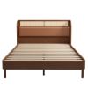 3 Pieces Modern Cannage Rattan Platform Queen Bed + Nightstand*2, Walnut