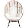 3 Pieces Patio Egg Chairs (Model 2) with Side Table Set,Natural Color PE Rattan and Beige Cushion