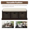 TREXM Rustic Storage Bench with 3 Removable Classic Rattan Basket , Entryway Bench with Removable Cushion (Espresso)