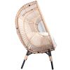 3 Pieces Patio Egg Chairs (Model 2) with Side Table Set,Natural Color PE Rattan and Beige Cushion