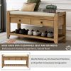 TREXM Shoe Rack with Cushioned Seat and Drawers, Multipurpose Entryway Storage Bench (Old Pine)