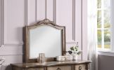 Contemporary Antique Oak Color Vanity Set w Stool Retro Style Drawers cabriole-tapered legs Mirror w floral crown molding Bedroom Furniture