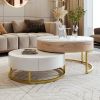 Modern Round Lift-top Nesting Coffee Tables with 2 Drawers White & Natural