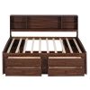 Full Size Wooden Captain Bed with Built-in Storage Shelves, 4 Drawers and 2 Cabinets, Antique Brown