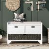 TREXM Storage Bench with Removable Basket and 2 Drawers, Fully Assembled Shoe Bench with Removable Cushion (White)