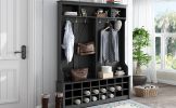 ON-TREND Modern Style Multiple Functions Hallway Coat Rack with Metal Hooks, Entryway Bench 60" Wide Hall Tree with Ample Storage Space and 24 Shoe Cu