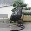 High Quality Outdoor Indoor Black color PE Wicker Swing Egg chair with Antracite Color Cushion And Black Color Base