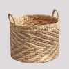 Round Water Hyacinth Seagrass Woven Basket with Handles - 15" x 15" x 15" - Natural Brown - For Clothes, Towels, Canvas, Toys and Magazine Storage and