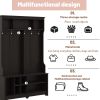 Modern Hallway Hall Tree with Metal Hooks and Storage Space, Multi-Functional Entryway Coat Rack with Shoe Cubbies, Black