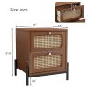 3 Pieces Modern Cannage Rattan Platform Queen Bed + Nightstand*2, Walnut