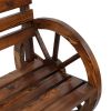 Rustic 2-Person Wooden Wagon Wheel Bench with Slatted Seat and Backrest, Brown