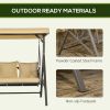 3-Seat Patio Swing Chair, Porch Swing Glider with Cushion, 3 Throw Pillows & Adjustable Canopy for Porch, Garden, Poolside, Backyard, Khaki