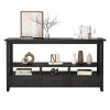 3 Tier Vintage Solid Console Table with 3 Drawers and Shelves, Industrial Console Table Coffee Table for Living Room Entry Bedroom Black Color