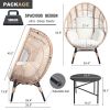 3 Pieces Patio Egg Chairs (Model 2) with Side Table Set,Natural Color PE Rattan and Beige Cushion