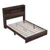 4-Pieces Bedroom Sets Queen Size Vintage Wooden Bed Frame with 2 Nightstands and 1 Dresser,Dark Walnut