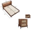 3 Pieces Modern Cannage Rattan Platform Queen Bed + Nightstand*2, Walnut