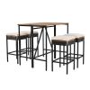 5-Piece Outdoor Acacia Wood Bar Height Table And Four Stools With Cushions, Garden PE Rattan Wicker Dining Table, Foldable Tabletop, High-Dining Bistr