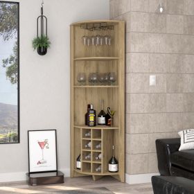 Bouvet Corner Bar Cabinet; Three Shelves; Eight Built-in Wine Rack; Two Side Shelves (Color: Macadamia)