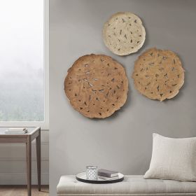 Textured Feather 3-piece Metal Disc Wall Decor Set (Color: as Pic)