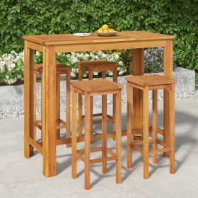 5 Piece Patio Bar Set Solid Wood Acacia (Color: brown)