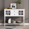 Sideboard Console Table with Bottom Shelf, Farmhouse Wood/Glass Buffet Storage Cabinet Living Room