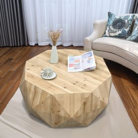 38.58"Three-dimensional Embossed Pattern Design American Retro Style Coffee Table (Color: Natural)