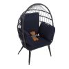 COOLMORE Egg Chair Wicker Outdoor Indoor Oversized Large Lounger with Stand Cushion Egg Basket Chair 350lbs Capacity for Patio, Garden Backyard Balcon