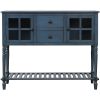 Sideboard Console Table with Bottom Shelf, Farmhouse Wood/Glass Buffet Storage Cabinet Living Room